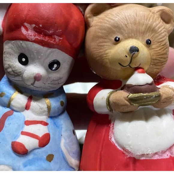 2/Two Jasco 1980 Critter Bells Mouse & Bear Porcelain Christmas Bell Vintage - Picture 6 of 12